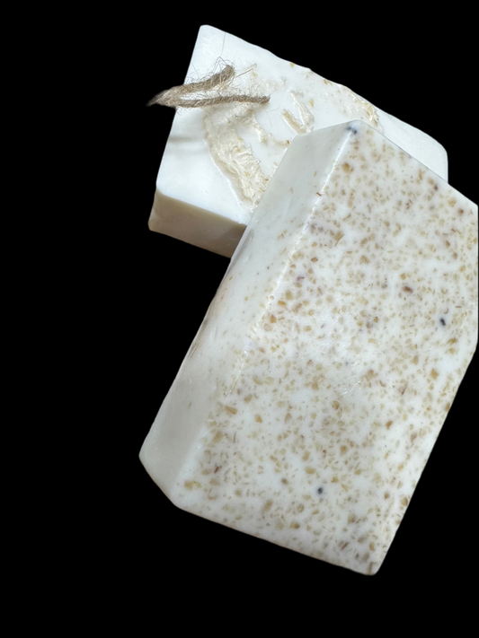 Oatmeal and Shea Butter Loofah Scrub Handmade Soap Bar - hanging cord