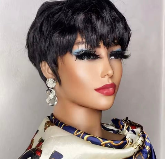 Human hair black pixie wig
